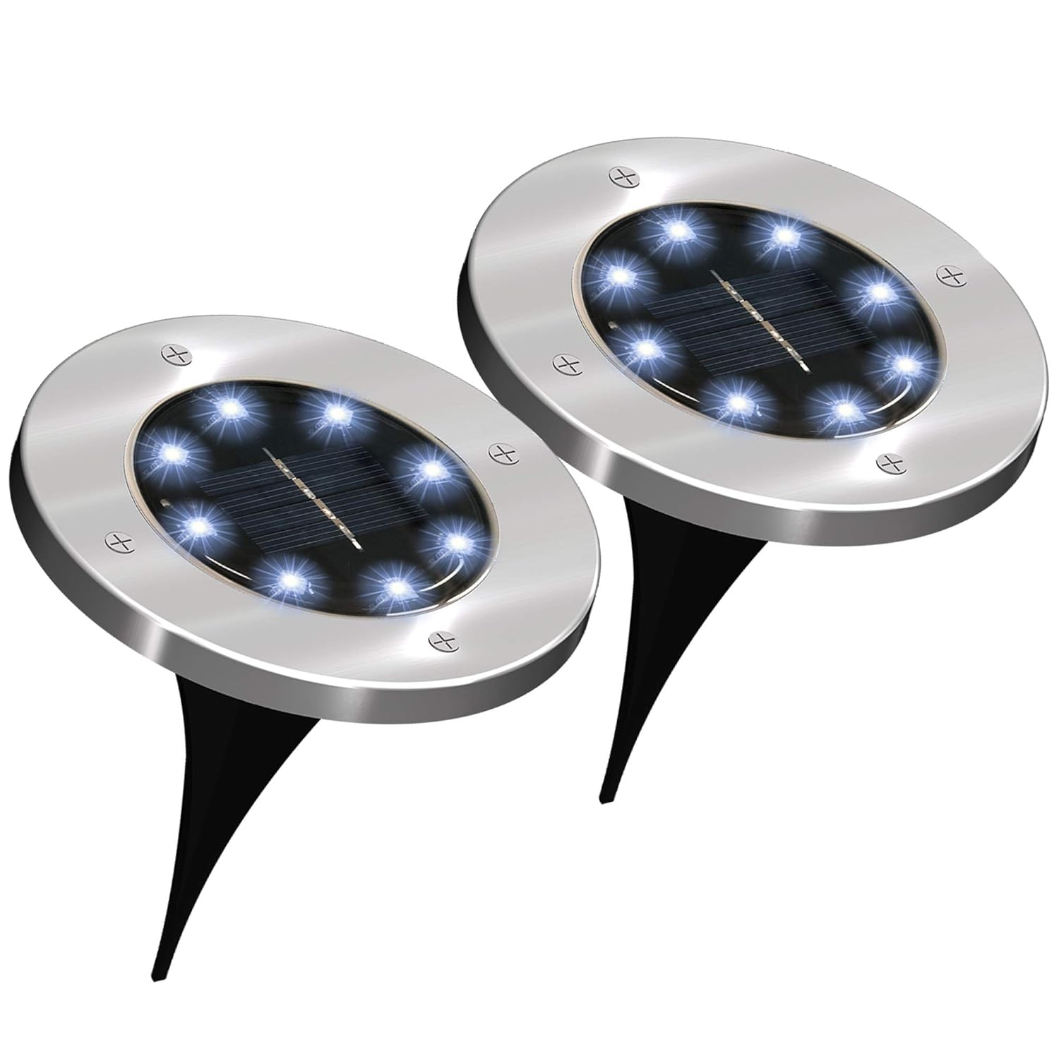 Sunco Lighting 2 Pack Solar Path Lights, Dusk-to-Dawn, 7000K Diamond White, Cross Spike Stake for Easy in Ground Install, Solar Powered LED Landscape Lighting - RoHS/CE