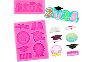 TINSKY 2 Set Graduation Resin Molds, 2024 Silicone Molds Graduation Cap Mold Congrats Cupcake Silicone Baking Molds Chocolate Candy Resin Fondant Molds for Keychains, Students/Schoolmates Graduation Party