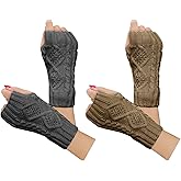 Justay Women Winter Warm Knit Fingerless Gloves Hand Crochet Thumbhole Arm Warmers Mittens