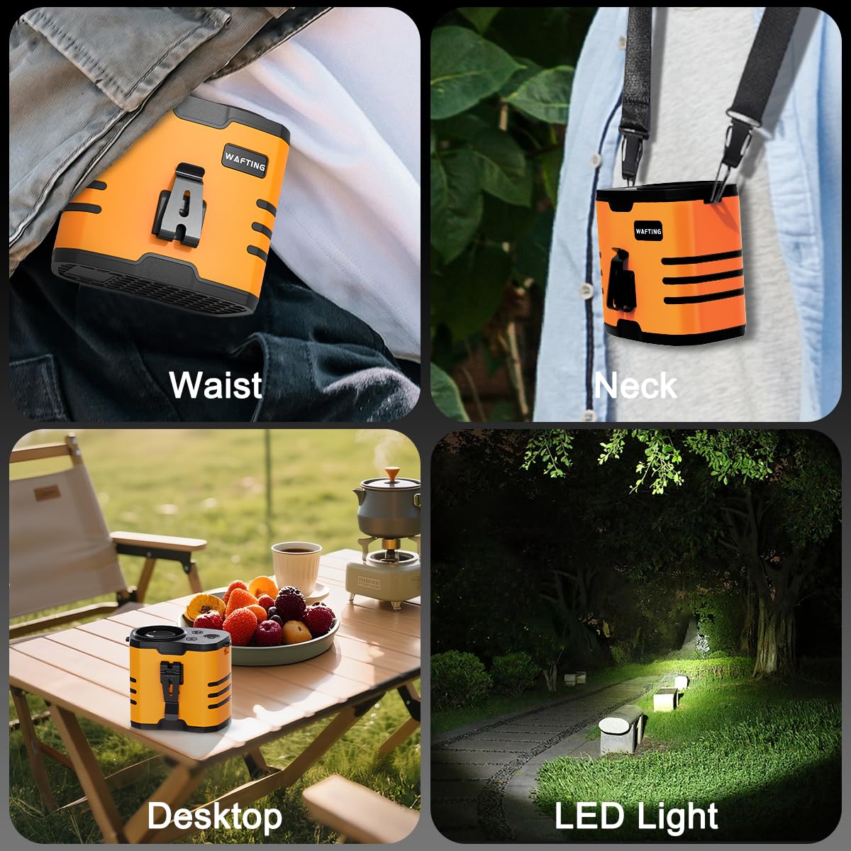 WAFTING Portable Waist Fan - High-Speed Belt Fan, 10-Speed Adjustable, 10000mAh Rechargeable, LED Display Shirt Air Conditioner for Camping, Hiking, and Outdoor Work
