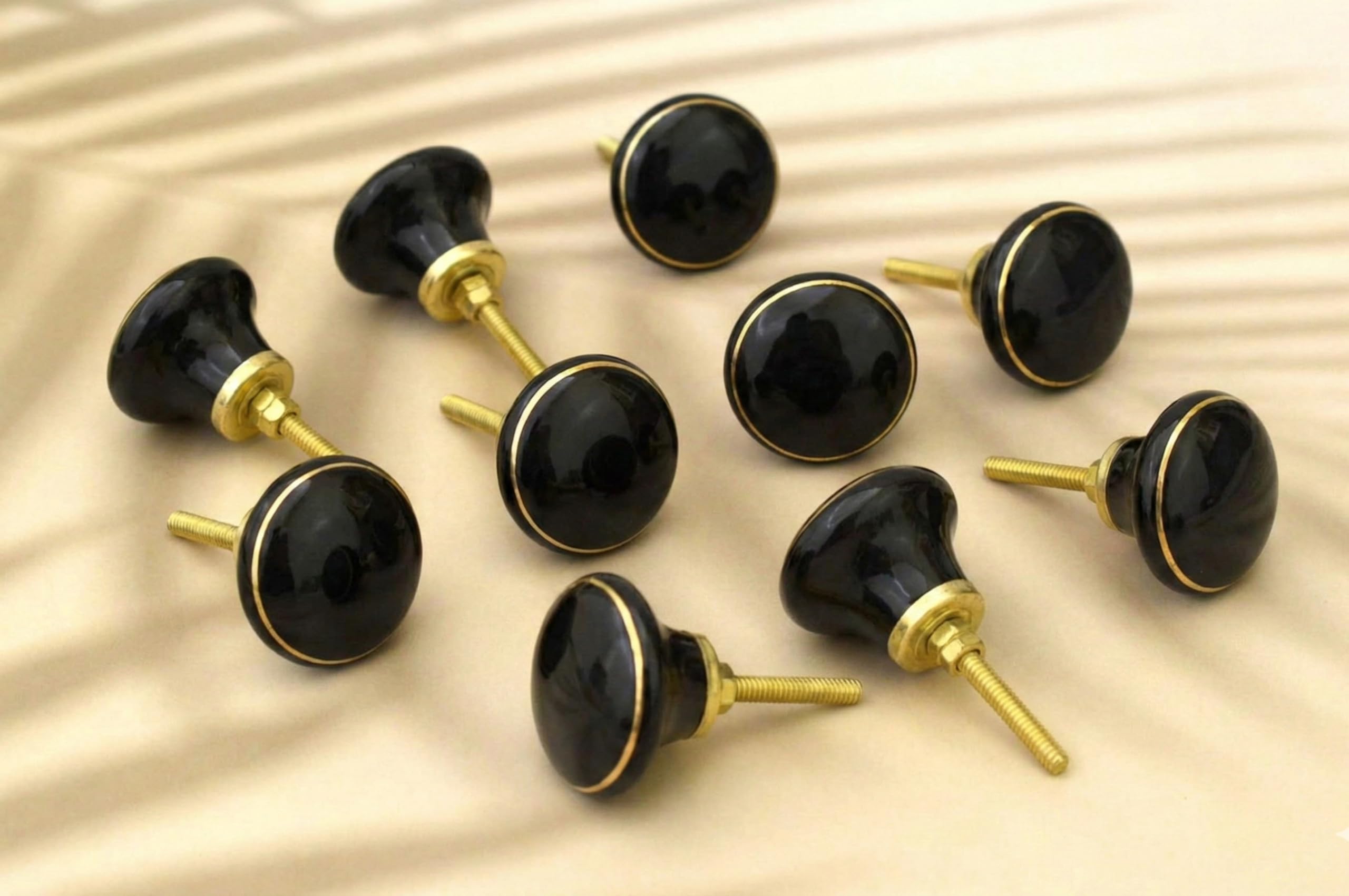 ARTISNO Ceramic Knobs for Cabinets - Set of 10 Decorative Black Round Ceramic Knobs for Home Kitchen Cabinet Drawer | Elegant Handmade Wardrobe and Dresser Pulls — image 1