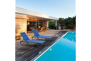 DOMI OUTDOOR LIVING Domi Pool Lounge Chairs, Aluminum Patio Chaise Lounge Set of 2, 5 Position Adjustable Backrest and Wheels, All Weather Outdoor Lounge Chairs for Beach, Yard, Balcony, Poolside, Blue