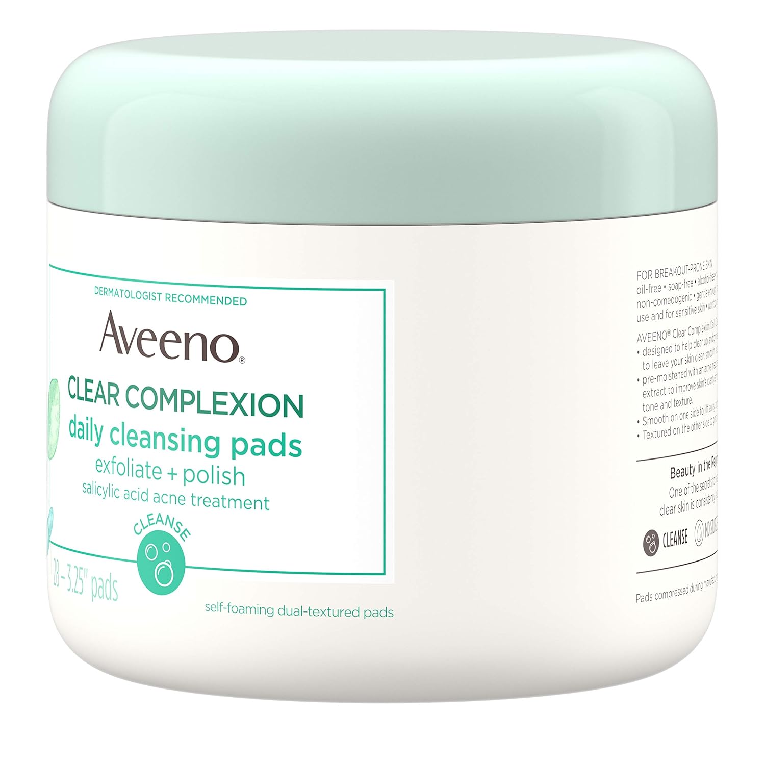 Aveeno Clear Complexion Daily Facial Cleansing Pads with Salicylic Acid Acne Treatment, 28 ct : Facial Cleansing Pads : Beauty