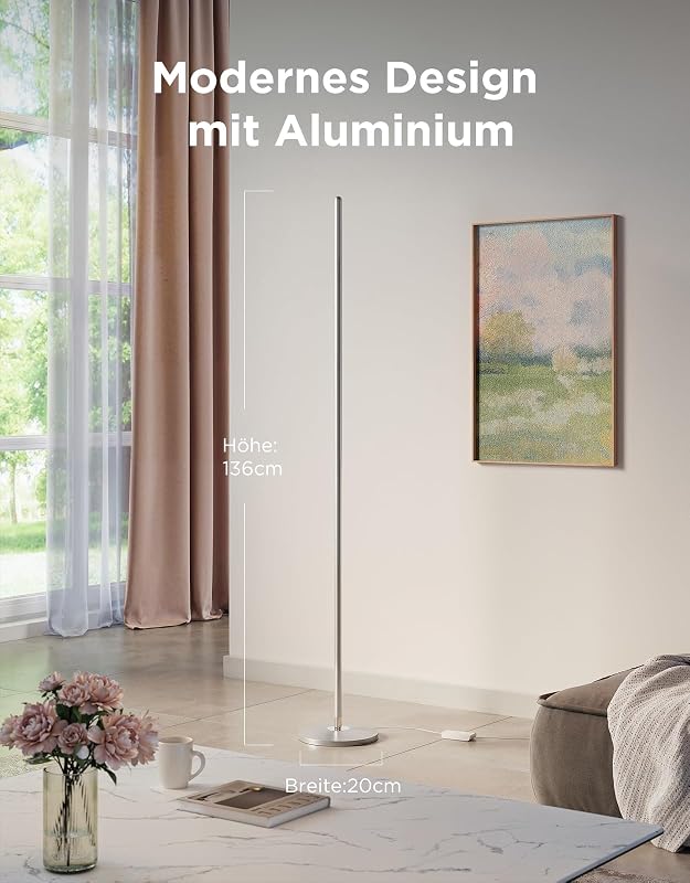 RGBIC LED Stehlampe Wohnzimmer, 1000lm Stehleuchte Dimmbar, Silber