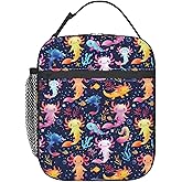 ainori Reusable Axolotl Lunch Box for Kids Girls Boys Women Adult, Insulated Coral Reef Lunch Bag,Polyester Cooler Cute Handbags Case for School Picnic Work Travel Beach or Hiking (Dark Blue)