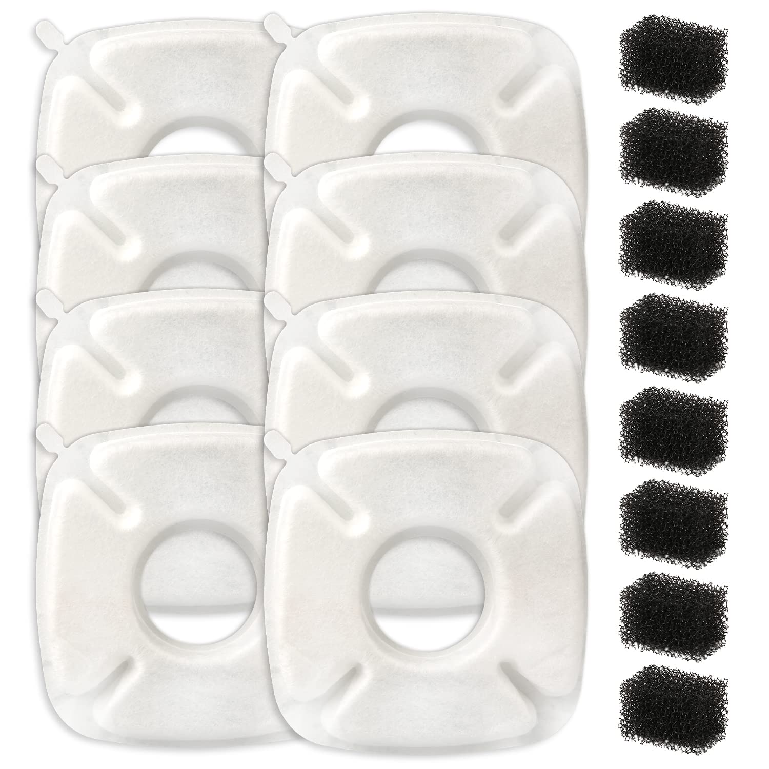 SAVITA 8pcs Pet Fountain Filters, Transparent Cat Water Fountain Filter with 8 Filtration Replacement Pre-Filter Sponges Cat Fountain Filters Compatible for Veken 95oz Pet Cat Dog Water Dispenser