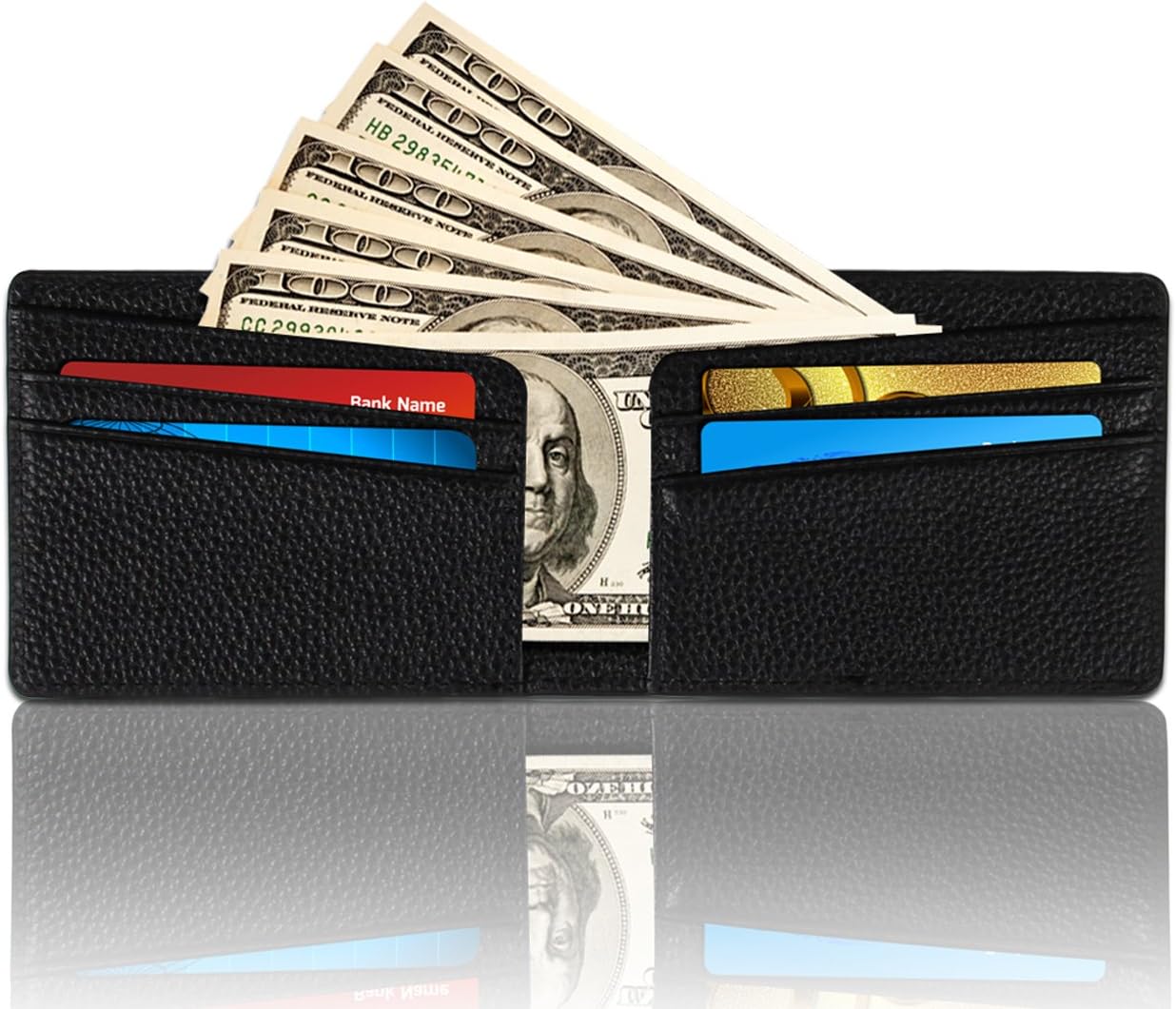 Wengerui RFID Blocking Front Pocket Minimalist leather Slim Wallet Medium Size (Black Leather)