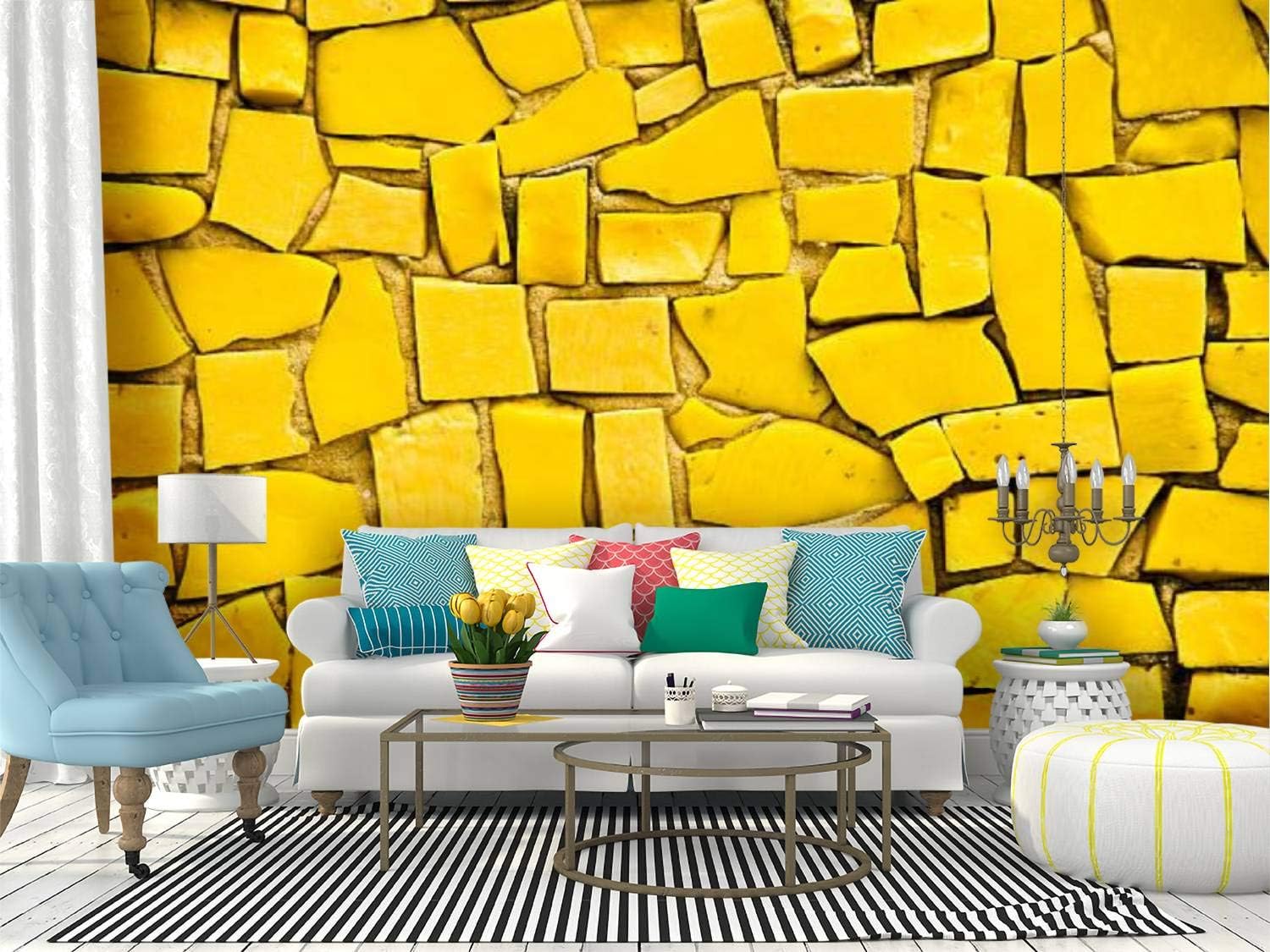 Kanworse Yellow Mosaic Color Image Canvas Print Wallpaper Wall Mural Self Adhesive Peel & Stick Wallpaper Home Craft Wall Decal Wall Poster Sticker for Living Room