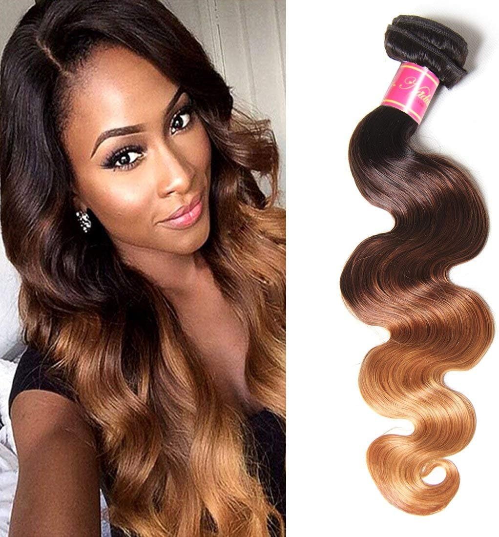 Nadula 8A Grade Brazilian 3 Tone Ombre Color 1B/4/27# Body Wave Hair 1 Bundle Cheap Brazilian Virgin Human Hair Products 100+/-5g/pcs Weave Extensions Natural Color (24inch)