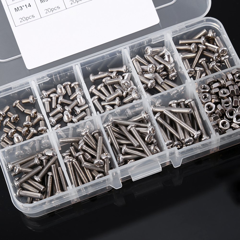 340pcs M3 stainless steel 304 Phillips pan head screw combination set, Fastening Parts, Silver, M3 x 5/6/8/10/12/14/16/18/20 mm - Image 5