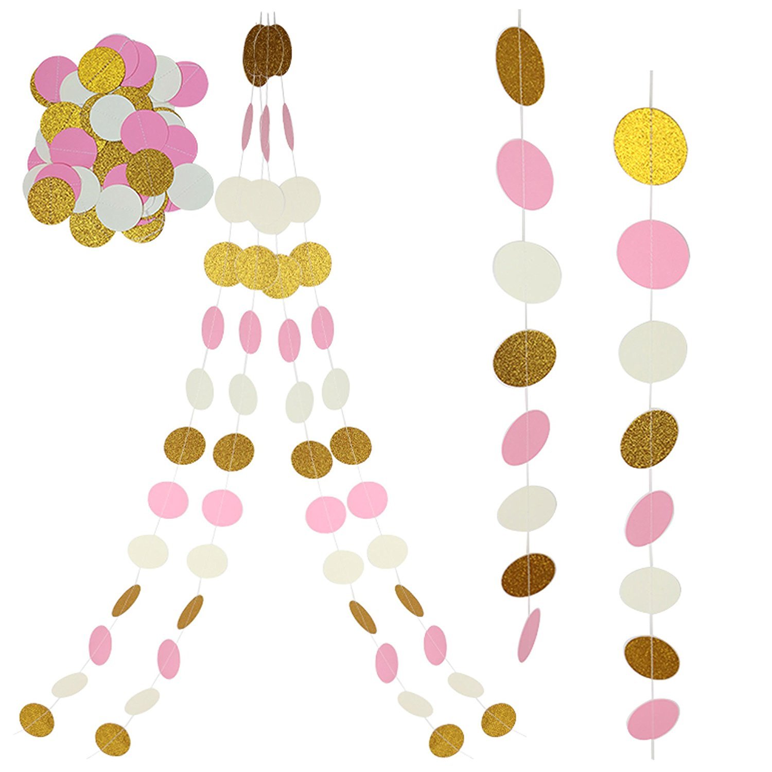 Rubikliss 30 Pcs Tissue Paper Pom Poms Flowers Tissue Tassel Garland Polka Dot Paper Garland Kit for Wedding Party Decorations