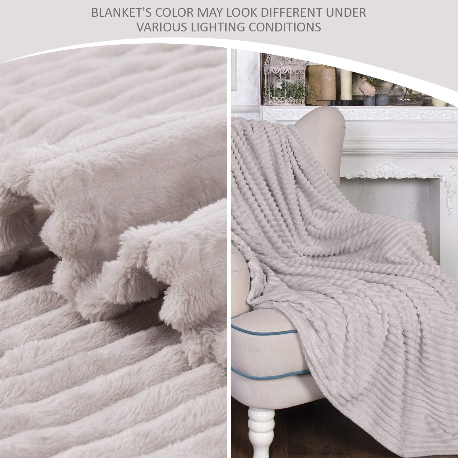 GREEN ORANGE Fleece Blanket Queen Size – 90x90, Pearl Grey – Soft, Plush, Fluffy, Warm, Cozy – Perfect Throw for Couch, Bed, Sofa…: Kitchen & Dining