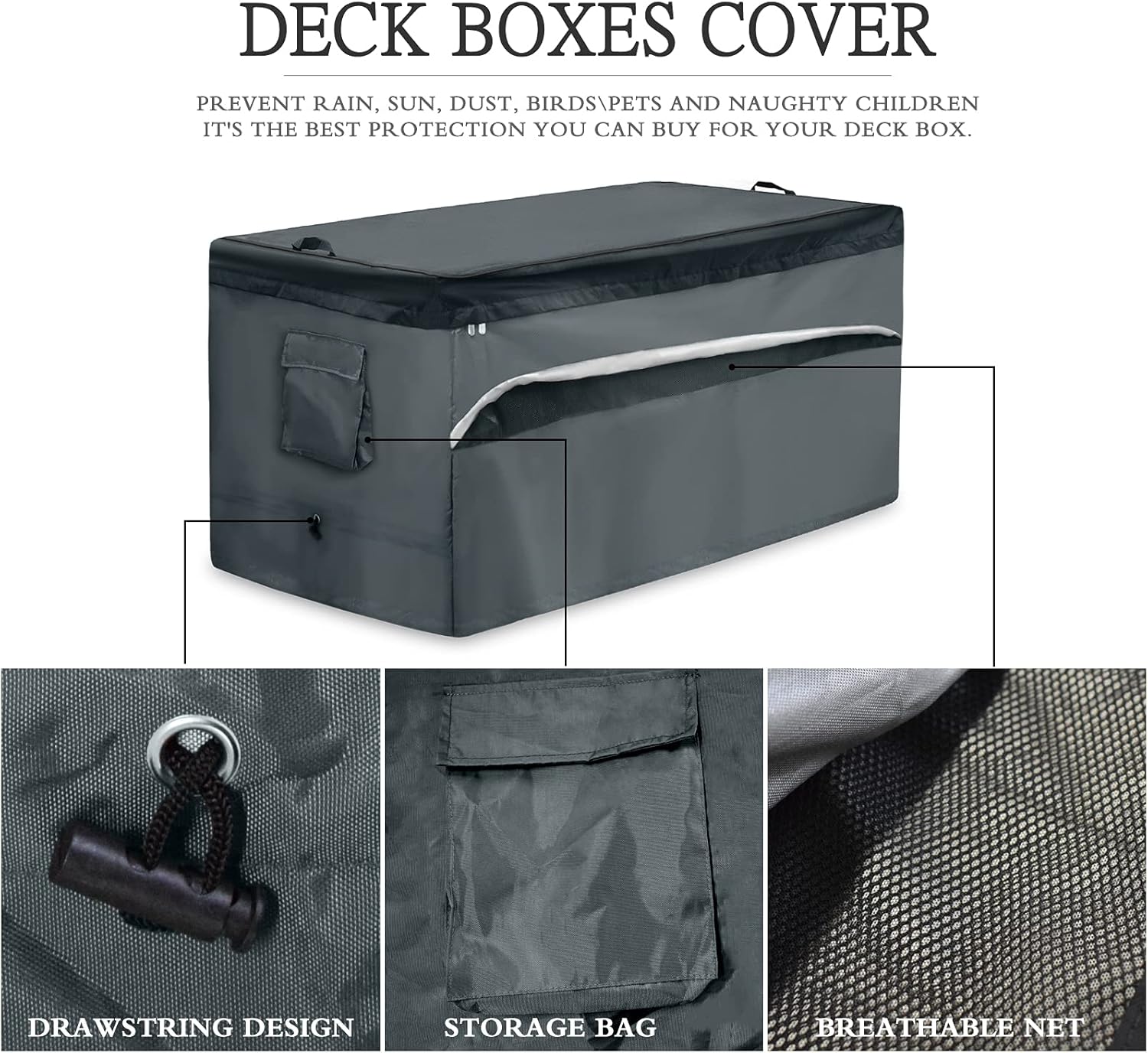 Storage Box Cover,Quick Open Patio Deck Box Top with Zipper and Pockets-Waterproof Oxford Fabric Storage Container Cover for Garden Deck Box(Gray,52x30x25in): Home Improvement