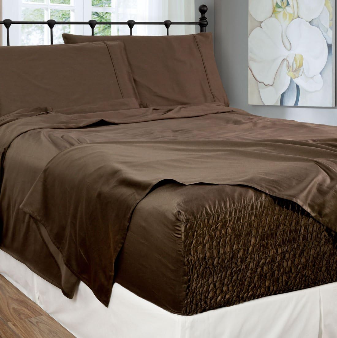 Bed Tite Stretch Fit 300-Thread Count 100-Percent Cotton Ultra Luxurious Deep Pocket Sheet Set (King, Chocolate)