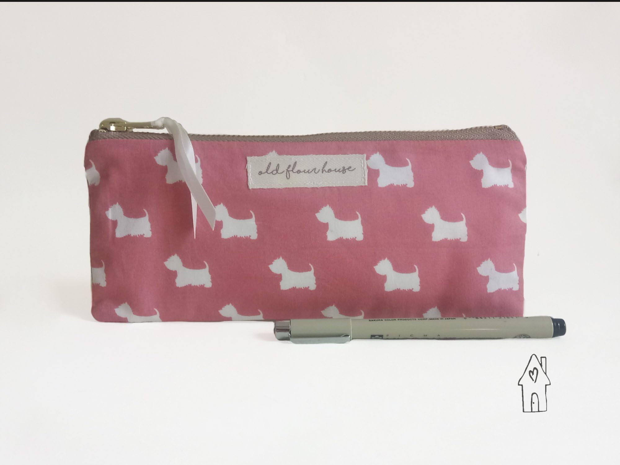 Pink Scottie Dog Pencil Case or Small Makeup Bag, Old Flour House