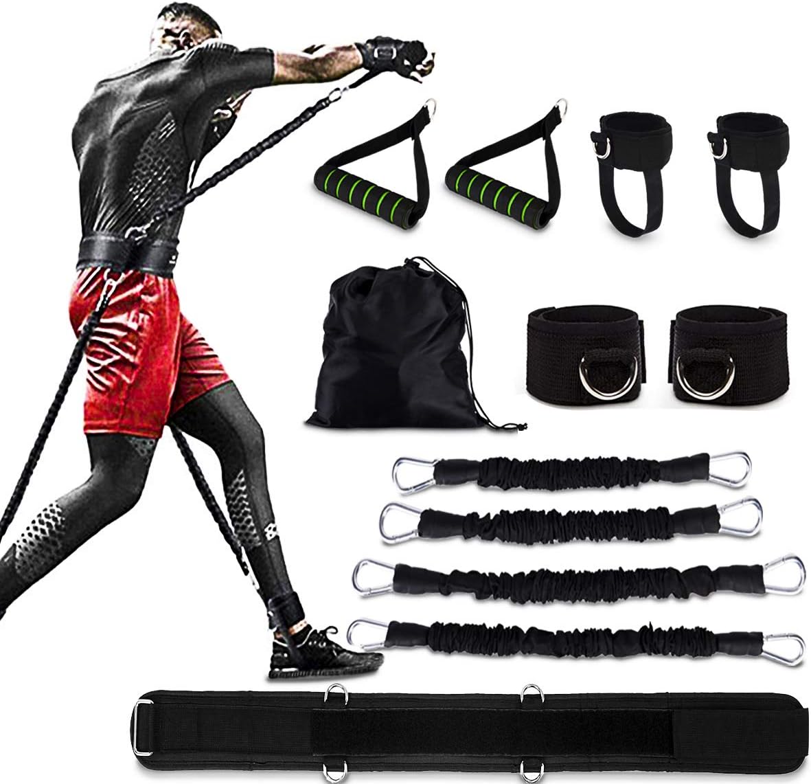 Speed and Agility Resistance Bands Set with Handles /Ankle Waist Straps /Belt, MMA Boxing