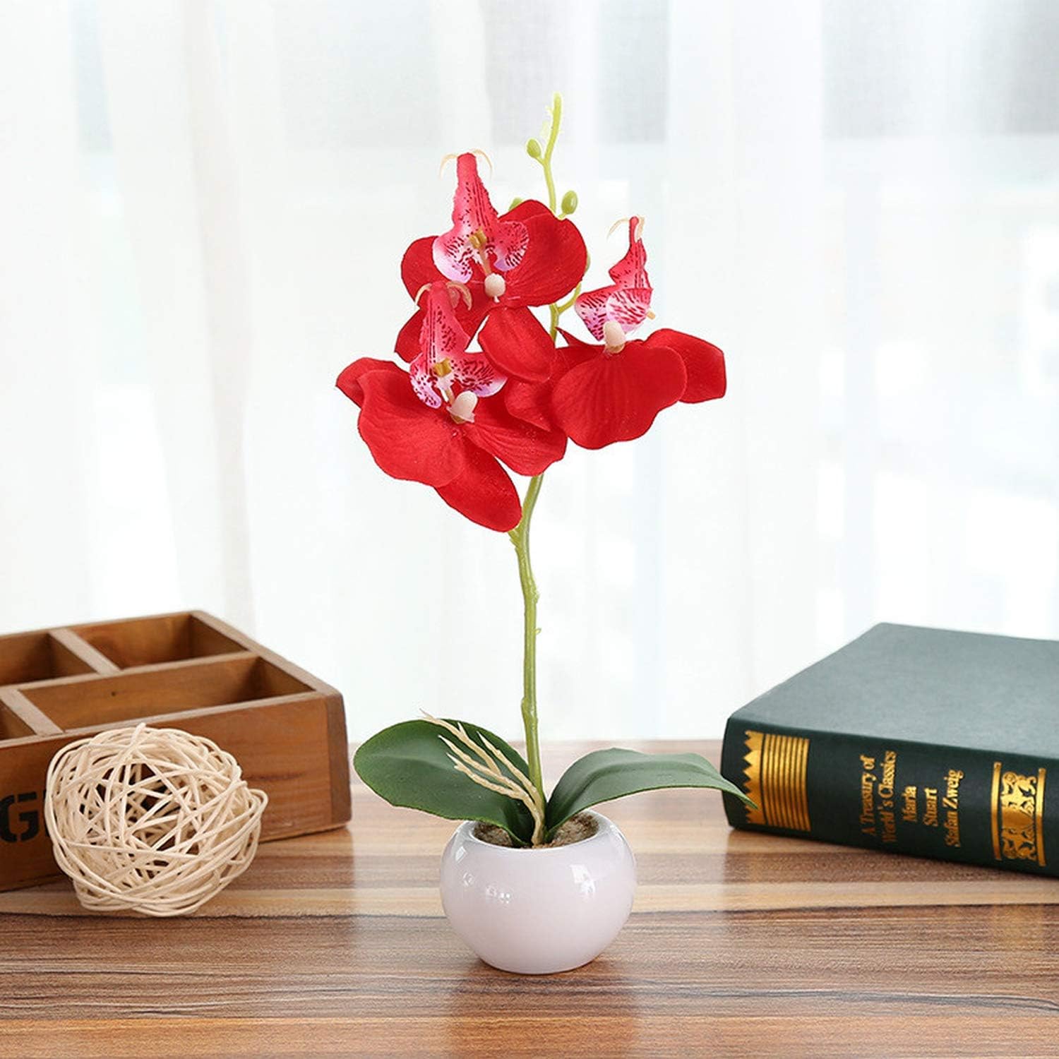 Artificial Plants Bonsai Plastic Simulation Tree Desktop Pot Decorative Fake Flowers Leaves Garden Plant Home Office Hotel #B20,Red,China