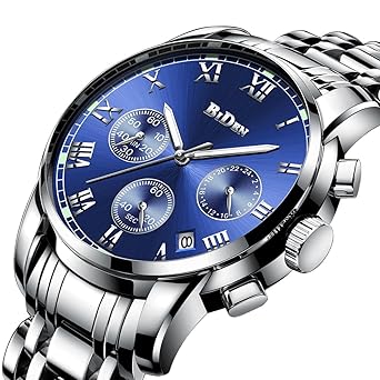 BIDEN Watches, Mens Watches Luxury Business Fashion Chronograph Stainless Steel Waterproof Classic Analog Quartz Watch