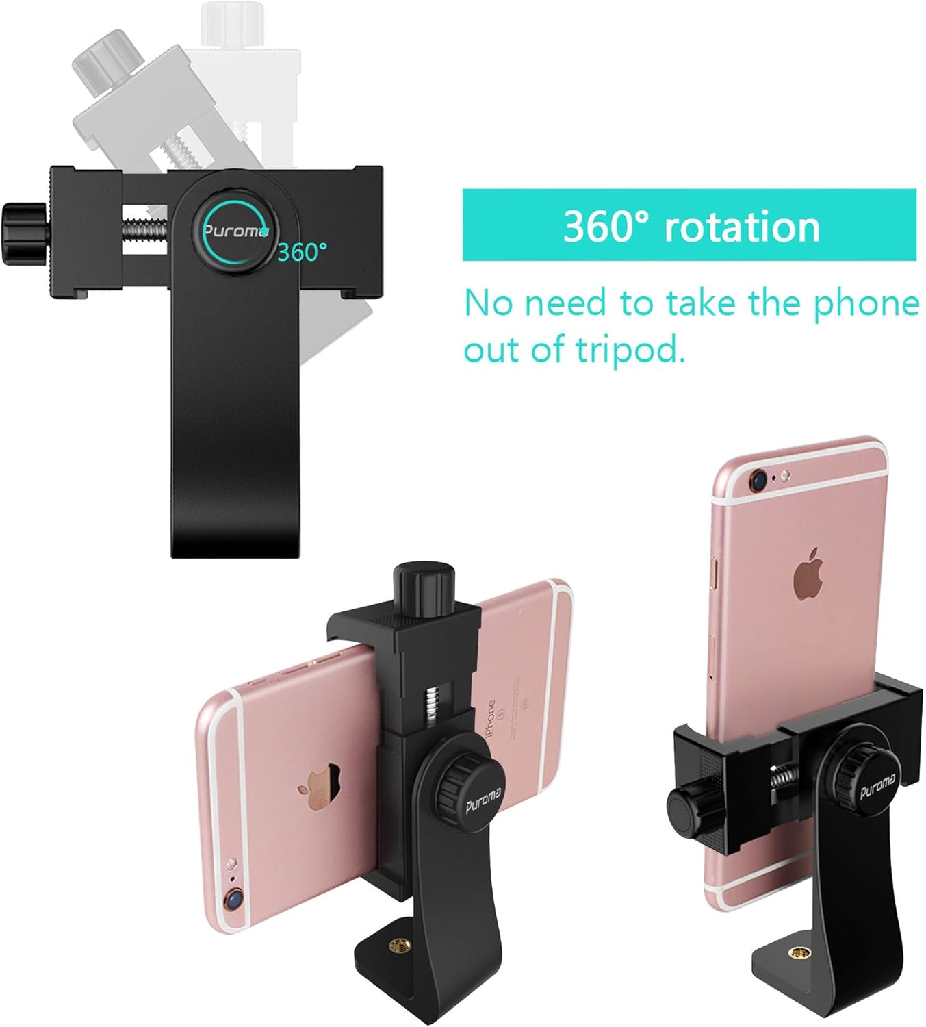 Puroma Universal Cell Phone Tripod Mount Adapter Smartphone Holder Mount Clip for iPhone 8 8plus X, 7 7plus 6 6s 6plus 5 5s, Samsung, Huawei P9 honor 8 and more Phones, Selfie Monopod Adjustable Clamp: Electronics