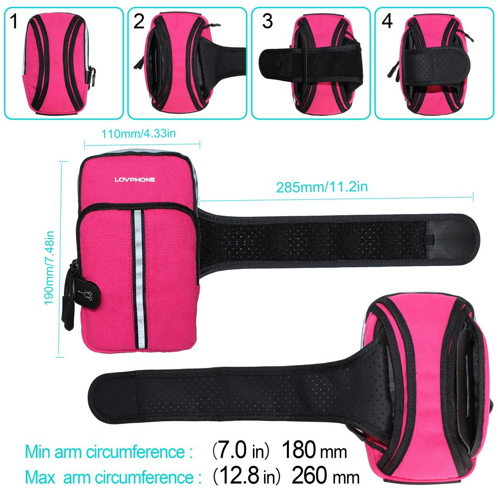 LOVPHONE Sports Armband, Double Pockets Phone Running Armband for iphone X/8/8 Plus/7/7 Plus, Samsung Galaxy Note 8/S8/S8 Plus/S7, Water Resistant (Rosy, 7.0-12.8inch)