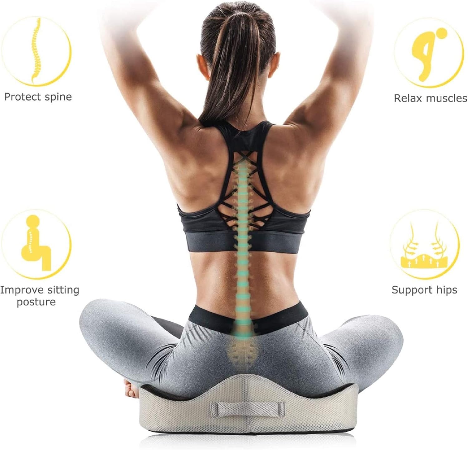 Carttiya Large Seat Cushion for Pressure Relief Donut Pillow for Office Chair, Car, Wheelchair- Orthopedic Memory Foam Coccyx Seat Cushion for Back, Sciatica & Tailbone Pain Relief, Black: Home & Kitchen