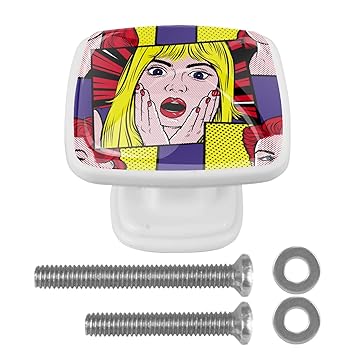 Schubladenknopf Überraschtes Mädchen Pop Knopf Quadratischer Möbelgriff