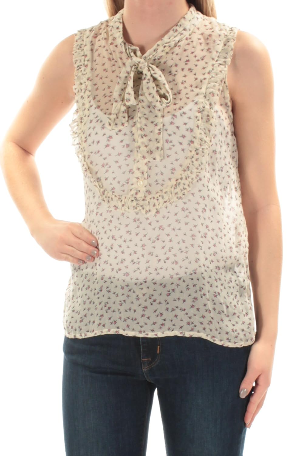 ralph lauren denim tie neck blouse