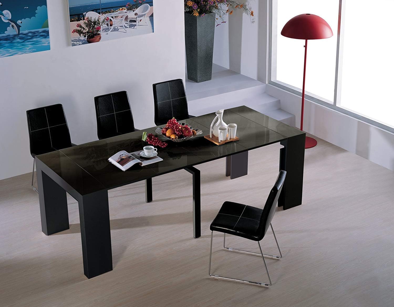 VIVA HOME Audrey Extending Dining Table, Black Gloss