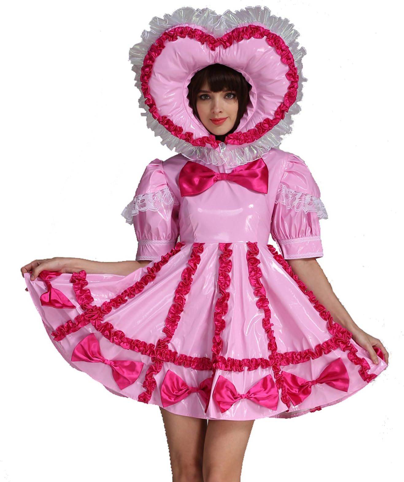 GOceBaby Adult Baby Sissy Lockable Maid PVC Pink Dress Uniform Costume Crossdress