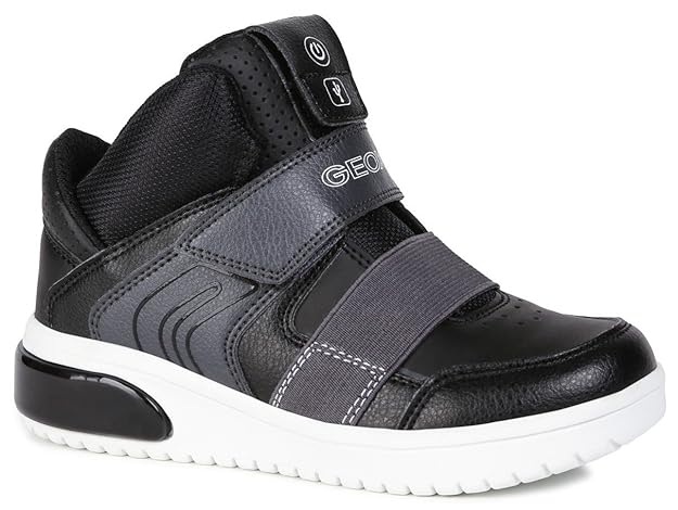 Geox XLED J847QA Jungen High-Top Sneaker,Kinder Stiefel,Sportschuh,Klettschuh,Sneaker-Stiefel,mid Cut, Doppelklett-Verschluss,Blinklicht,LED,Licht