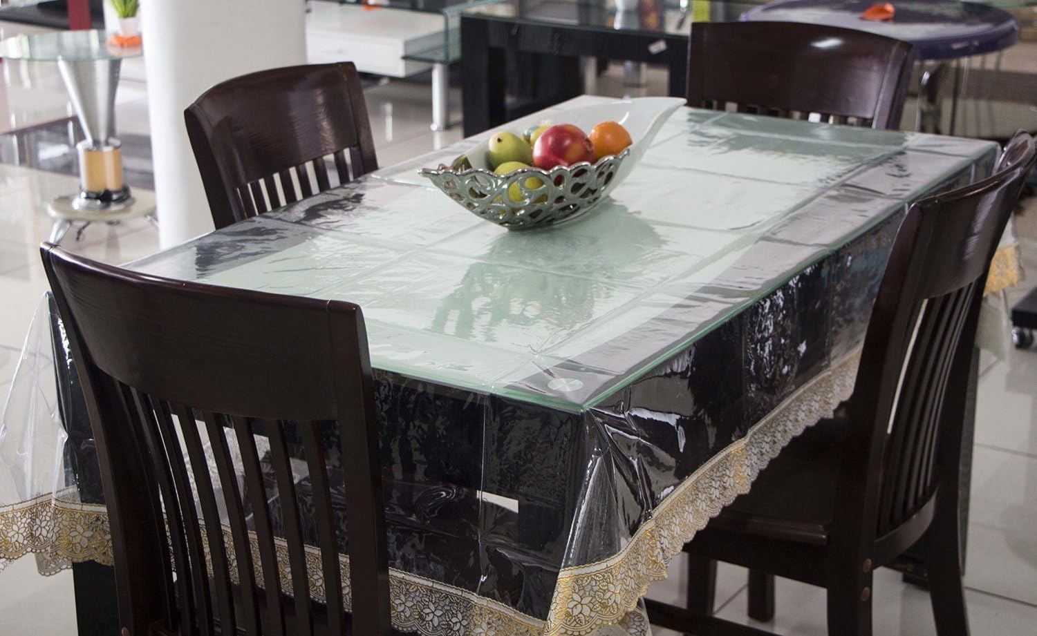 Greatest M Radisson,Super Clear Easy Clean PVC Tablecloth/Table Cover with Lace (52-Inch x 70-Inch, Beautiful Golden Lace)
