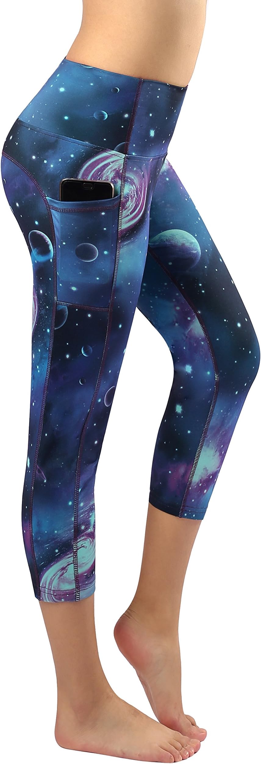 Womens Printed Tummy Control Yoga Workout Leggings Pocket