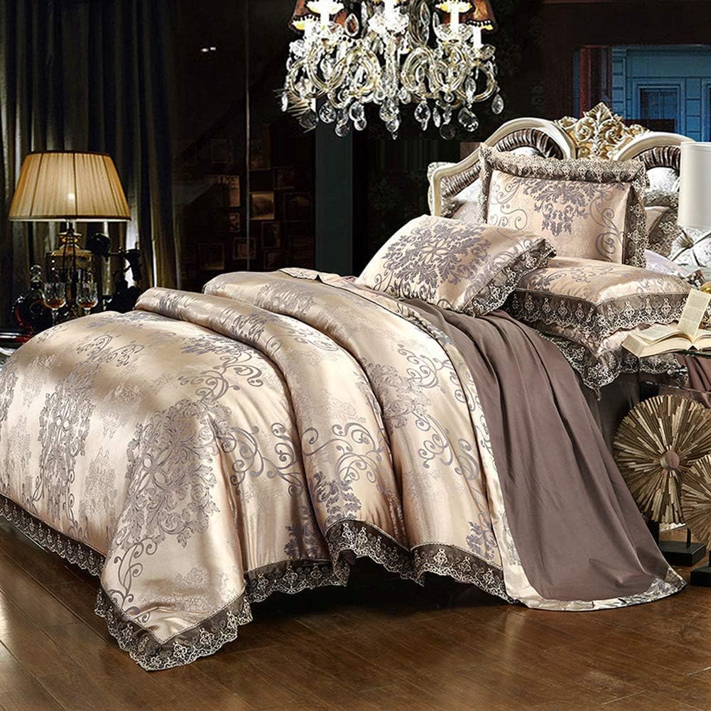Luxury Satin Jacquard Paisley Bedding Sets Include 1 Duvet Cover 1 Flat Sheet 2 Pillowcases (4pcs Double Size)