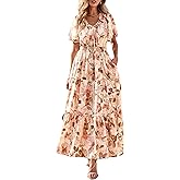KIRUNDO Spring Summer Wedding Guest Dresses for Women 2026 Boho Floral Short Sleeve V Neck Ruffle Tiered Flowy Maxi Dress