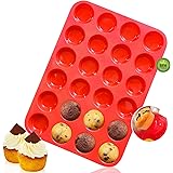 Walfos Mini Silicone Muffin Pan, 24 Cups Mini Cupcake Pan, BPA Free and Dishwasher Safe, Non-stick Silicone Baking Pan, Great