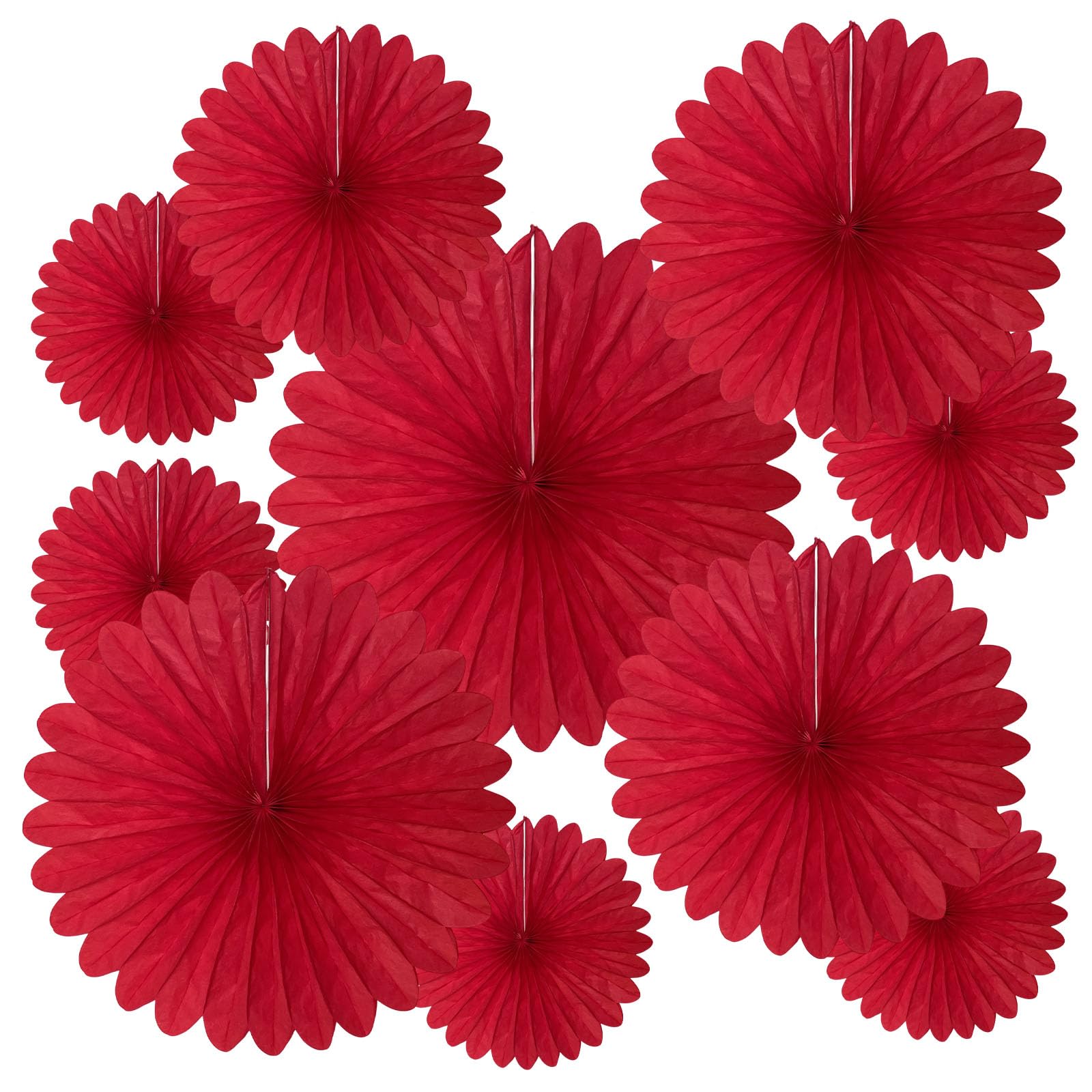 Photo 1 of 20 Pcs Red Hanging Paper Fan, Round Paper Fans Decorations Set for Weddings, Birthdays, Engagement, Bridal Shower, Baby Shower Event, Graduation, Party Supplies Decor
