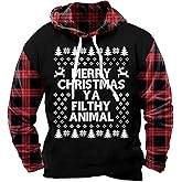 Arvilhill Men's Ugly Christmas Hoodies Vintage Red Plaid Sweatshirt (S-3XL)