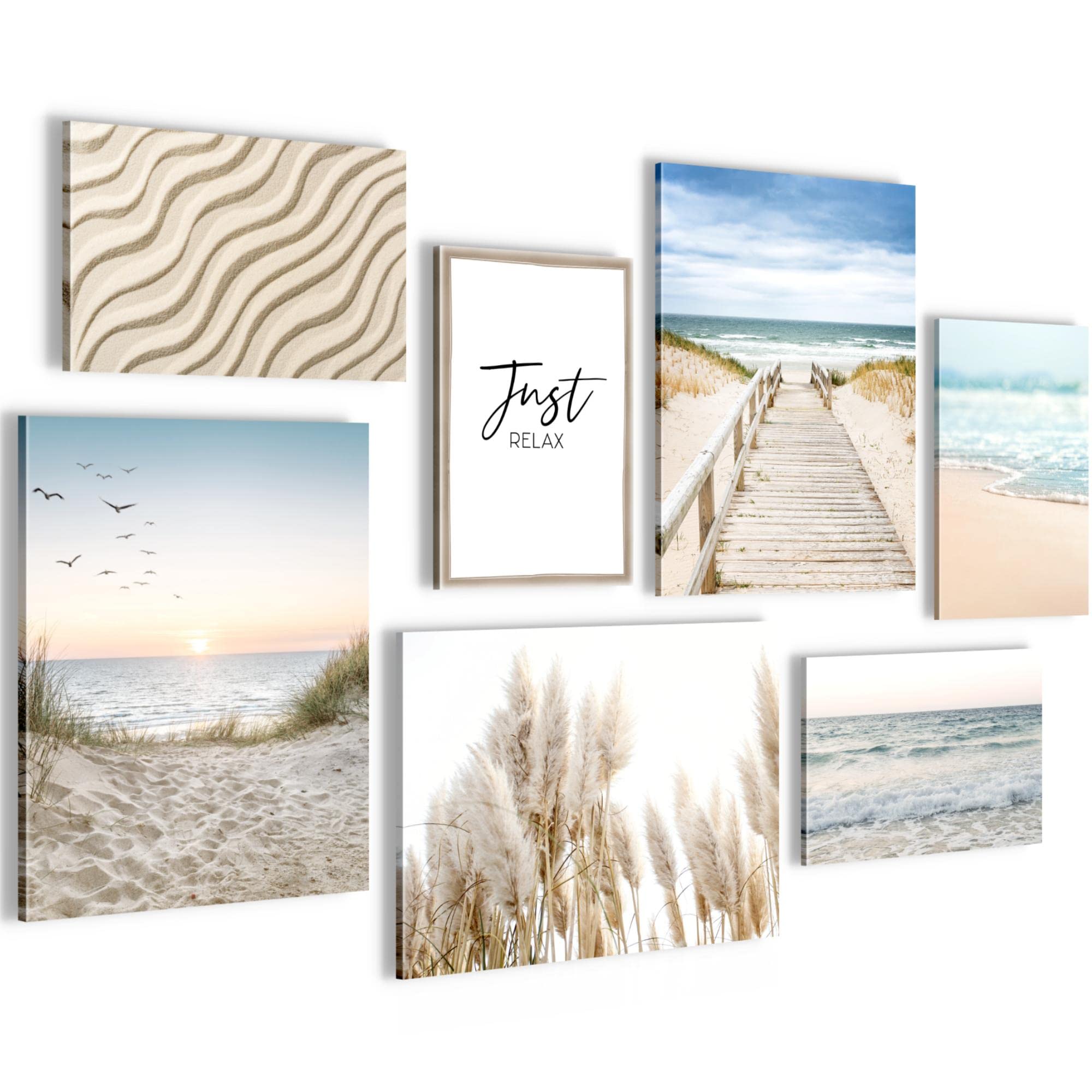 Novart Set of Canvas - COMPLETELY READY TO HANG - Pictures for Wall - Sea - 7 Pieces - Living Room Bedroom N004871a