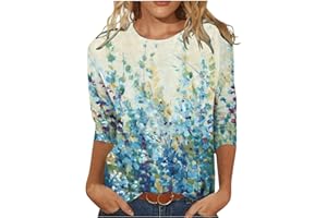 OSMUAL 3/4 Sleeve Shirts for Women 2023 Casual Tops for Women Summer Blouses Round Neck Print Pullover Trendy Loose T-Shirt Top