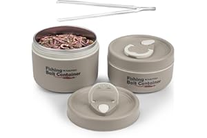 THKFISH Fishing Bait Container, Stainless Steel Insulated Live Bait Storage, Worm Bait Holder, Bait Storage Box, Nightcrawler Box, Bait Bucket to Keeps Bait Fresh and Alive