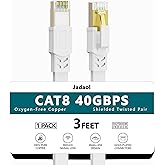 Cat8 Ethernet Cable, Outdoor&Indoor, 3 FT Heavy Duty High Speed Cat 8 LAN Network Cable, 40Gbps 2000MHz RJ45 Flat Internet Co