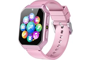 TYWOP Smart Watch for Kids Age 6-12 Girls Toys with 26 Games Music Player 1.69” HD Touchscreen Video Camera Metal Case Educational Storybook Words Learning Card Toddler Watches Birthday Gifts