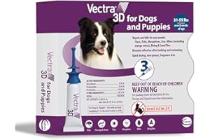 Ceva Vectra 3D Blue For Medium Dogs 21 - 55 lbs 3 Doses. Kills Fleas, Ticks and Mosquitos