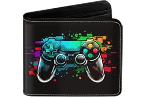 EXXBYELI Boys Wallet Gifts for Gamers Boys Gamepad Leather Wallets Credit Id Card Cash Holder Rfid Blocking Zipper Aesthetic Wallets With Coin Pocket Id Window Teen Gaming Wallets for Gamers Men Boys Teenager
