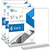 EHWINE 4 Pack Acrylic Sign Holders 5x7 Double-Sided Tabletop Display Stands for Menus Flyers & Signs, Clear Acrylic Picture Frame for Office Business Store & Events