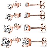 925 Sterling Silver Stud earrings Set | White Gold Plated Hypoallergenic Stud Earrings | Cubic Zirconia Stud Earrings for Women (2mm,3mm,4mm,5mm,6mm,7mm) 8 CZ colors options