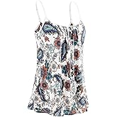 Knuffnee Women Tank Tops with Built in Bra Flowy Camisole Adjustable Spaghetti Straps Tank Top