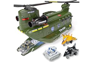 EPPO 5 in 1 Military Helicopter Toys with Lights Sounds Boys Military Toys 2 Metal Tanks 2 Metal Fighter Jets Army Toys for Kids Boys Age 3-6 4-7 6-8