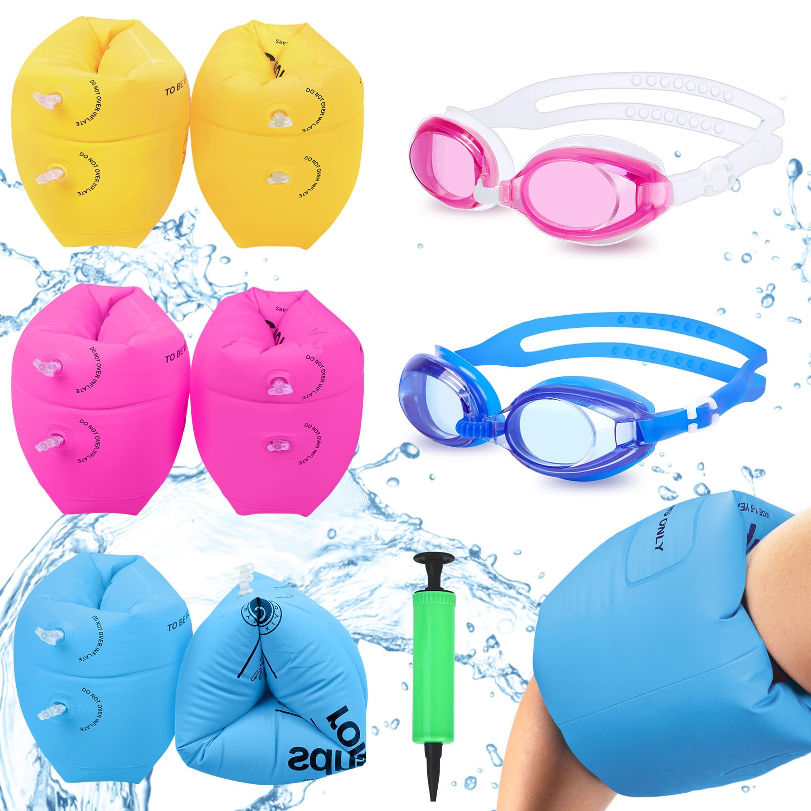 Photo 1 of 6 Pack Arm Floaties for Adults, PVC Inflatable Swimming Floats Arm Bands with 2 Swimming Goggles, Floaties for Pool Summer Party