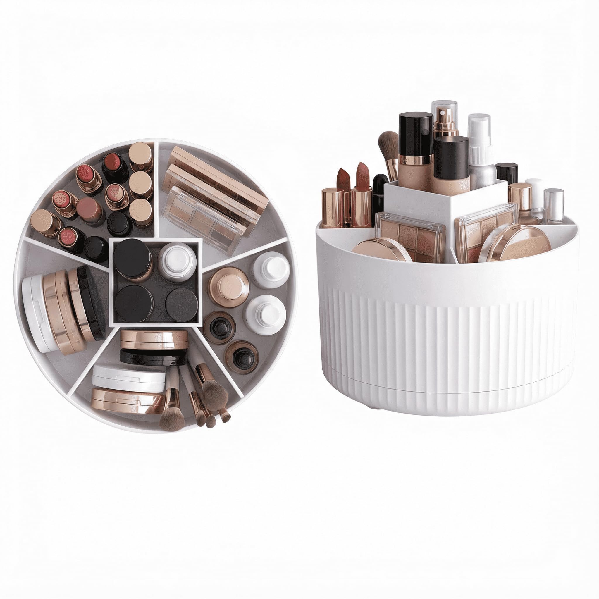 Photo 1 of [Rotating Design] Desktop Cosmetic Storage Box - Multi-functional Makeup Brush Organizer, Vanity Eyeshadow Brush Pen Holder & Tidy Essential